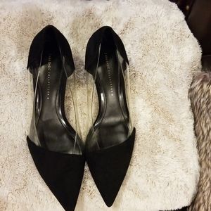 Black and Clear suede pumps
